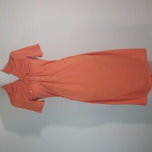Metrostyle Orange Short Sleeve Sparkle Button Up Midi Dress Size Small